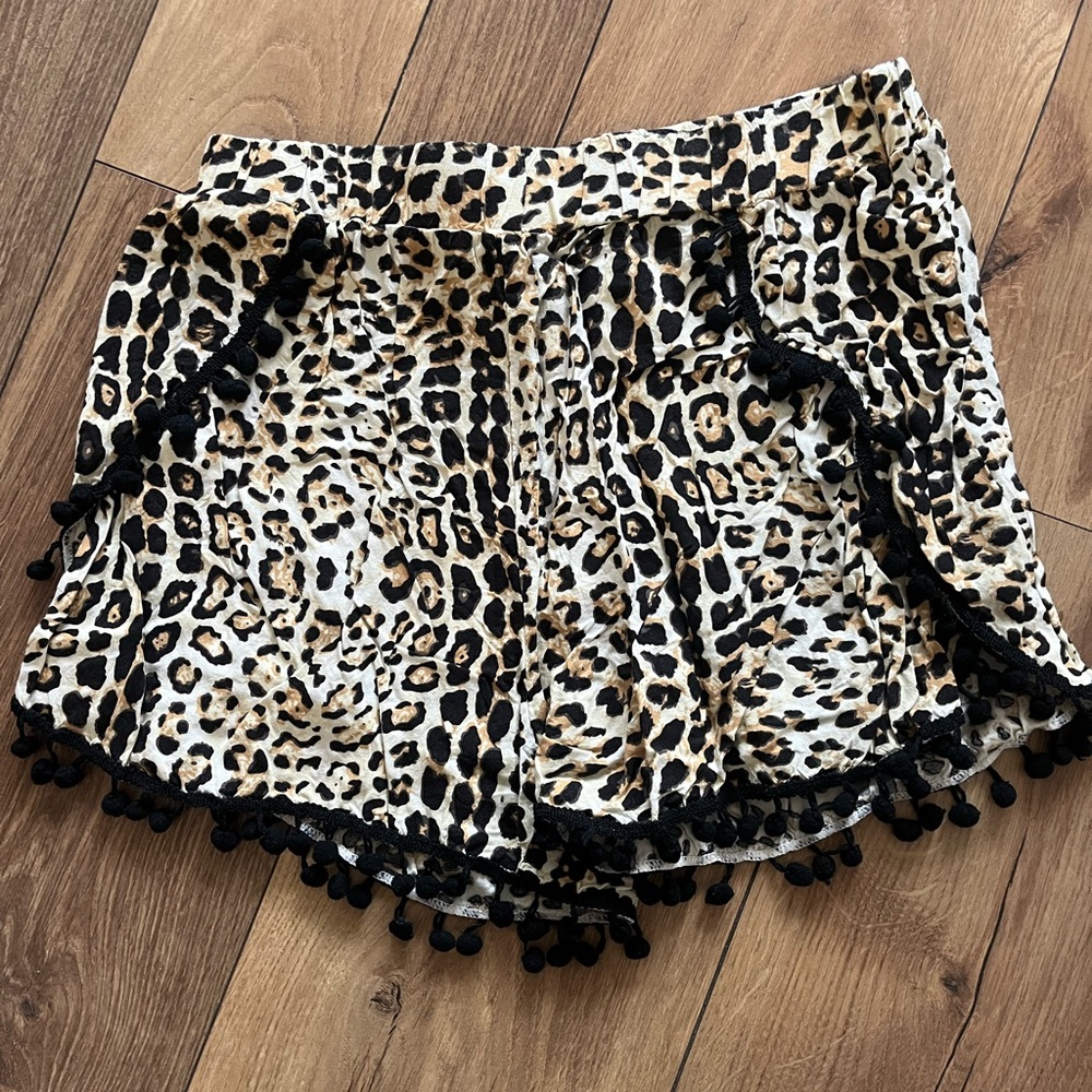 Leopard High Waisted Shorts with Stylish Pom Pom detailing S